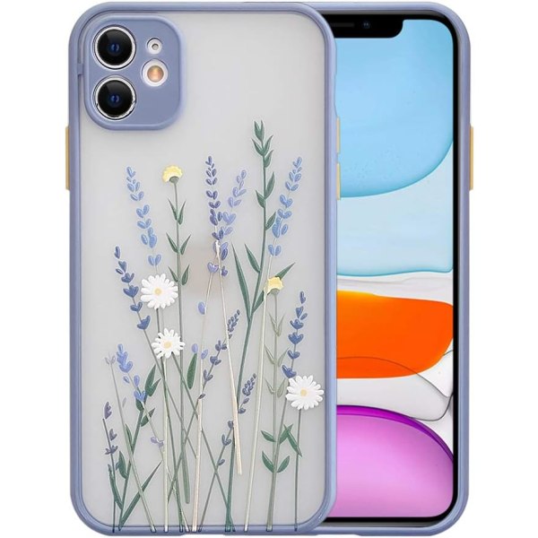Kompatibel iPhone 11 etui til Floral Transparent Frosted PC Back Floral Gir