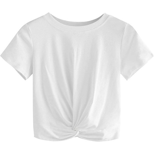 Dam sommar Crop Top Solid Kortärmad Twist Front Tee T-Shirt XL