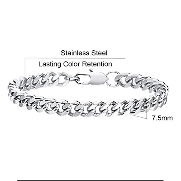 Unisex Armband - Herrar Rostfritt Stål Kubansk Kedjeband - Miami Länk Armband för Kvinnor 21CM silver