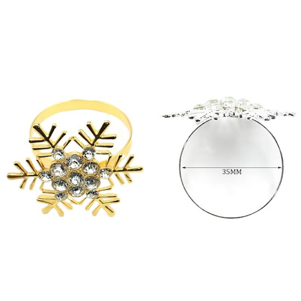 10 stycken julservettringar, gyllene snöflingeservetthållare julservetsspänne med strass för julbröllopsmiddag tacksägelse