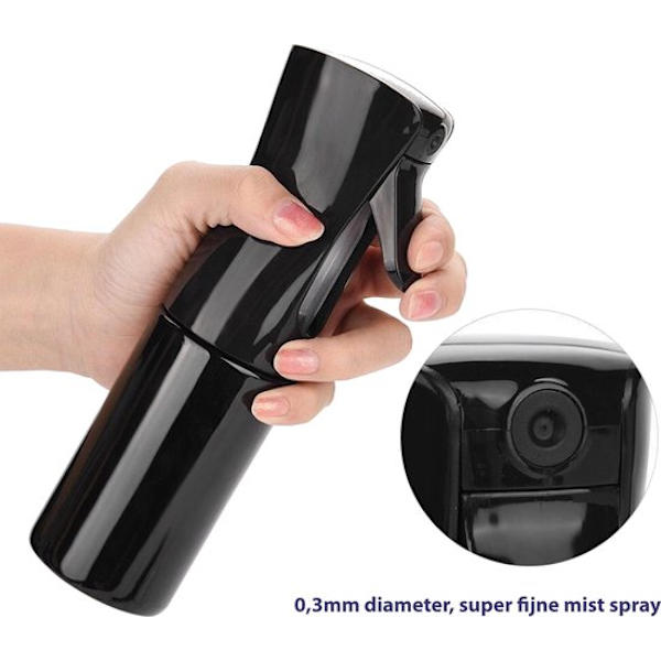 Kontinuerlig sprayflaska för hår Återanvändbar skönhetssprayflaska Mist Sprayer för rena växtstylingverktyg och apparater (1 st svart 300 ml)
