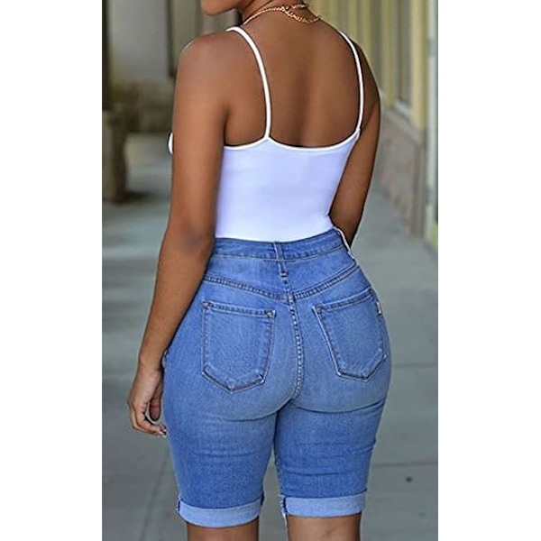 Naisten repäistyt denim-shortsit, keskikorkea vyötärö, joustavat bermuda-shortsit, farkut, XL