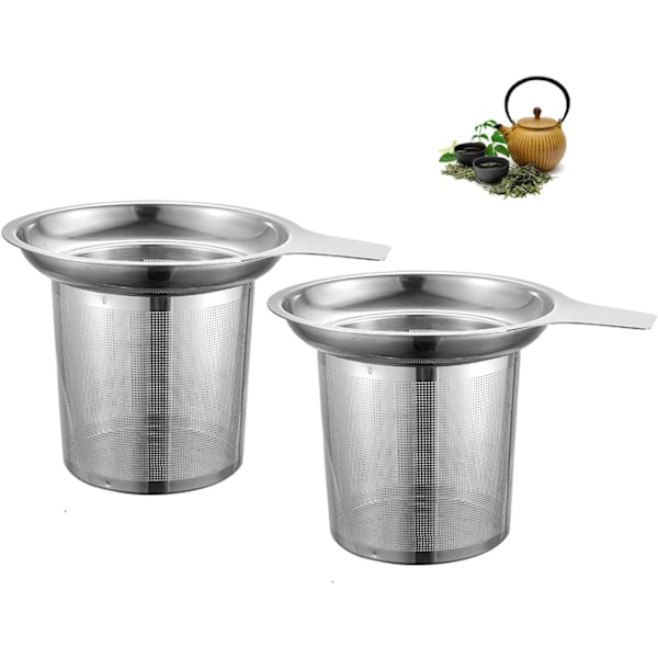 2 stk. rustfrit stål te-si med håndtag Premium te-si te-filter fint hul rustfrit stål til de fleste tekopper og te
