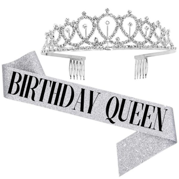 Naisten naisten syntymäpäiväkuningatar Tiara ja Crystal Sash Crown -pääpanta