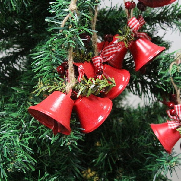 6 Stk Røde Juleklokker, Træhængende Ornament Metal Jingle Bells til Chr