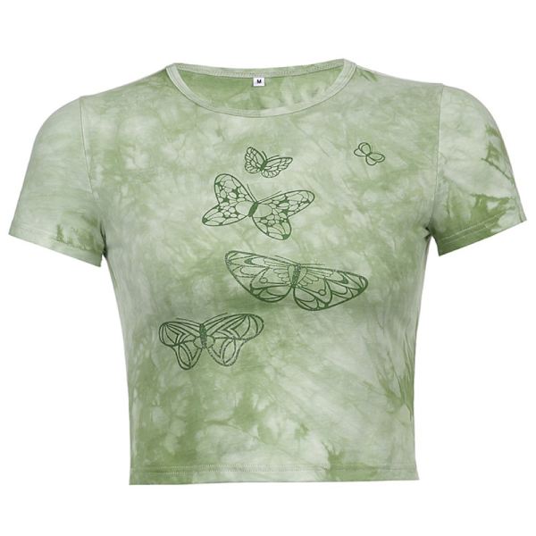Kvinnors Y2k grafiskt tryck crop top söt söt rund hals kortärmad T-shirt