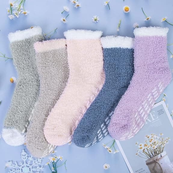 Womens Fuzzy Socks 5 Par, Vinter Varme Bløde Sutsko, Non S
