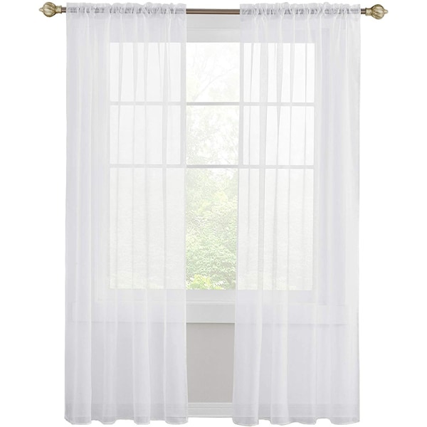 Voile-gardiner med hemper for vindu 132*243cm Voile Hvit