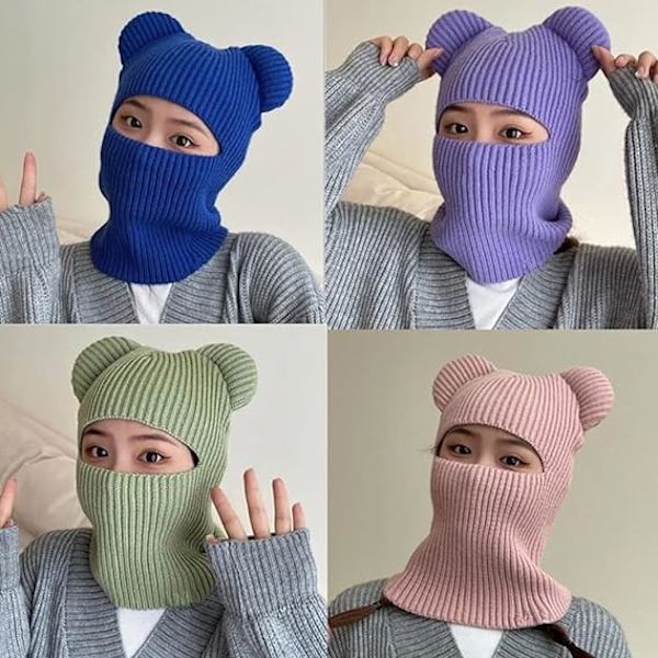 Vinterhue Varm Hætte Halstørklæde Hat Balaclava Strik Hue Hat til Kvinder