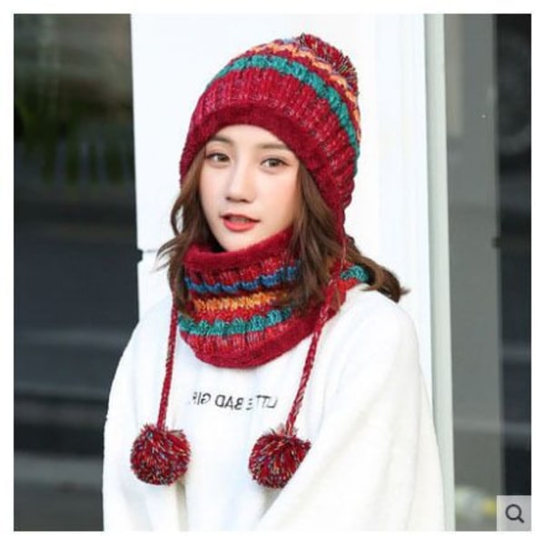 Dame Strikket Lue Sjal Sett Vinter Varm Tykk Heklet Bobble Pom Pom Bønne Lue