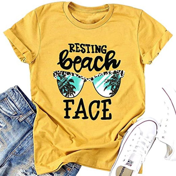 Resting Beach Face T-skjorte Kvinner Morsom Leopard Solbriller Grafisk T-skjorter Topp
