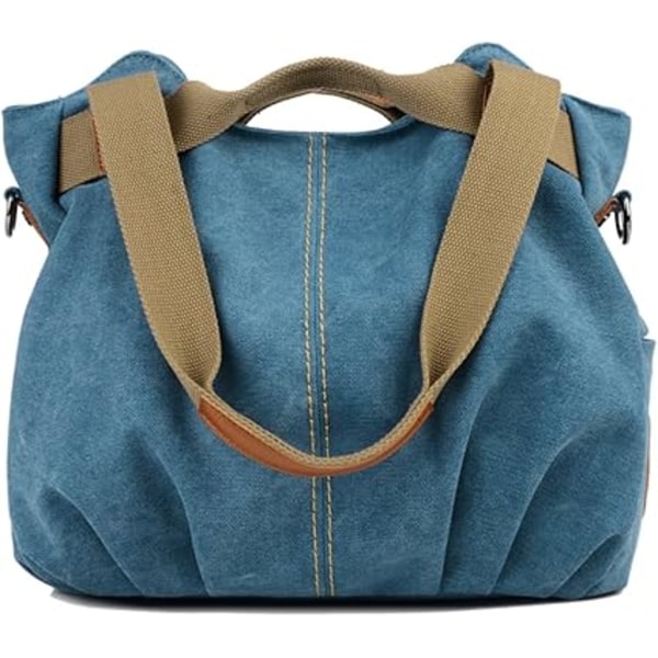 Kvinder Lærred Håndtaske Crossbody Taske Skuldertasker (Blå)