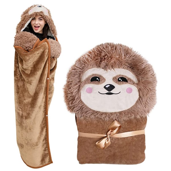 Sloth Bärbar Huvfilt för Vuxna - Fluffy Super Soft Shag