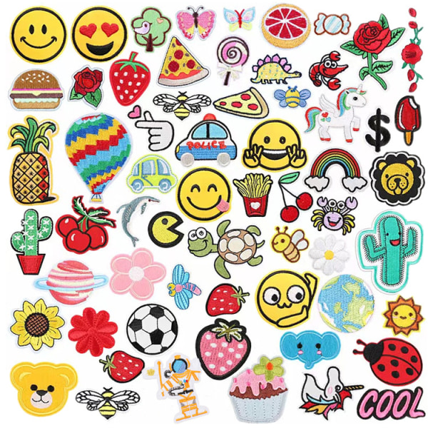 60 stk. tilfældige assorterede styles broderede patches, sy på / stryg på patches