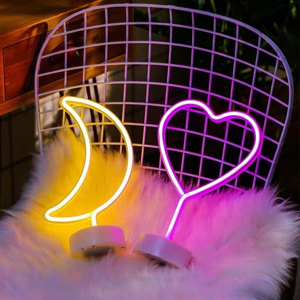 LOGO Crescent neon, LED säkerhetskonst väggdekorativ neonljus nattbord med batteridrift / USB för barnpresenter, barnrum, bröllop (varm vit måne)
