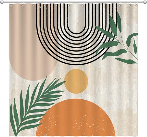 Abstrakt duschdraperi set med krokar Boho Arch Sun Beige Modern