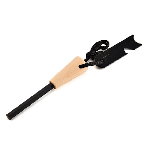 3 i 1 Magnesium Eldsten med Trähandtag - Linjal/Flasköppnare - Överlevnad/Camping - 11cm