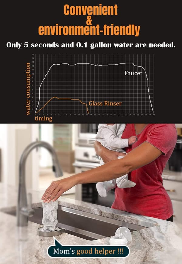 Rustfrit glasrenser i rustfrit stål til køkkenvask, kopvasker til vask, barglasrenser, flaskevasker