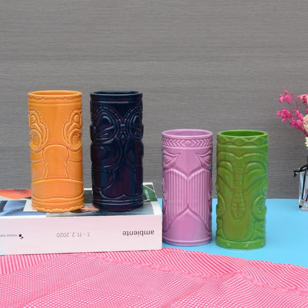 4x Keramikmuggar - Tiki multifärg