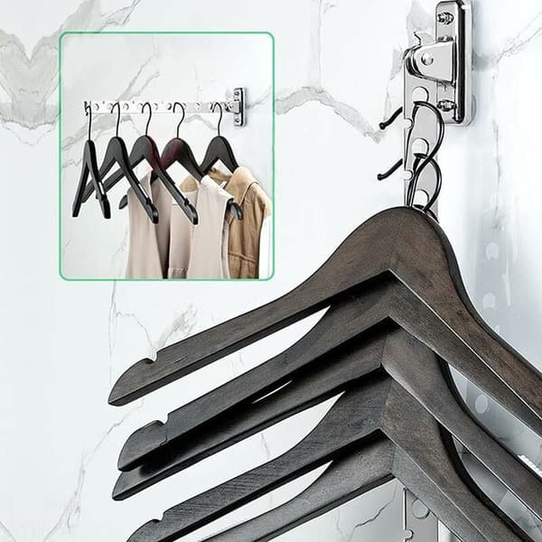 Vægmonteret tøjstativ, sæt med 2 rustfrit stål sammenklappelige vægmonterede