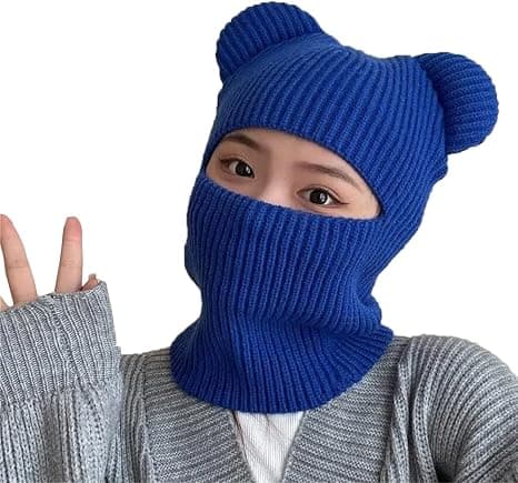 Vinterlue Varm Hette med Hette Skjerf Balaclava Strikket Hodeskallelue for Kvinner