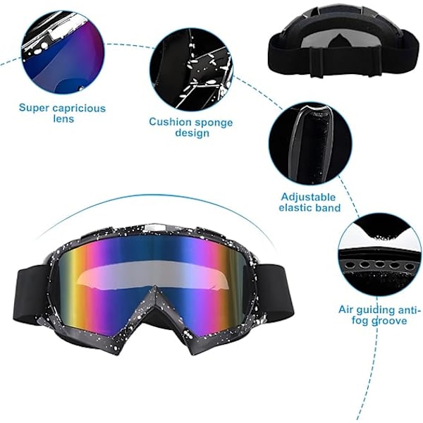 Motocross-briller, Skibriller og masker, Motocross motorsykkelbriller Justerbare sikkerhetsbriller for ski, Utendørsbriller for terrengsykling, Enduro,