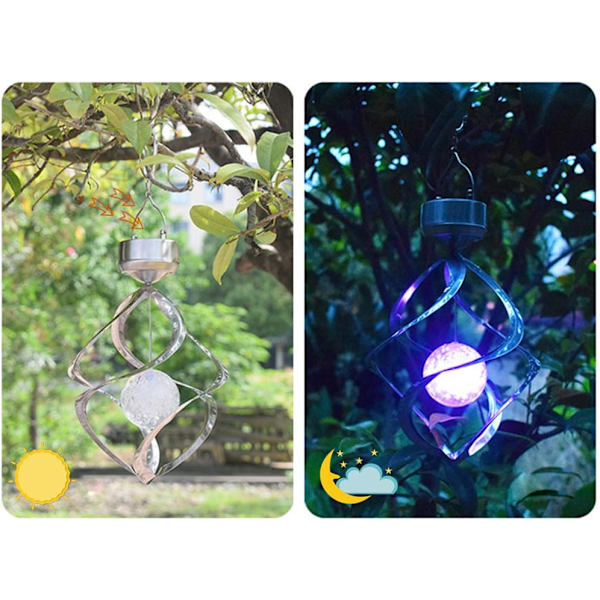 LED Solcellsrevolverande Vindspel Hängande Spiral Solcellslampor Utomhus