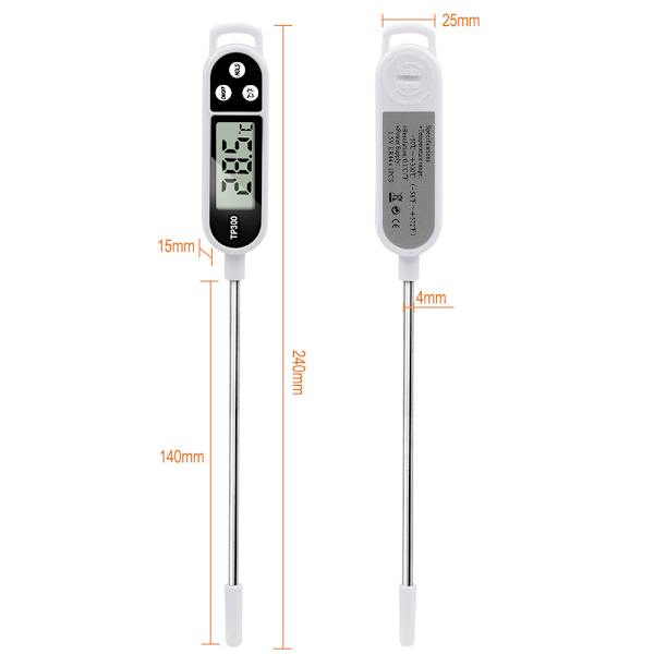 Køkkentermometer tilbehør madlavningstermometer, termometerprobe grilltermometer 5 sekunders LCD-skærm termometer til bagværk BBQ kød mælk C