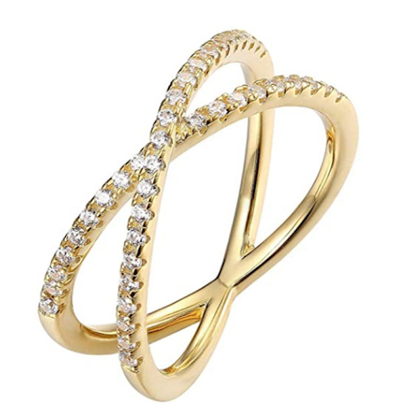 S925 Silver Plated X Ring Simulerad Diamant Criss Cross Ring för Kvinnor Storlek 9