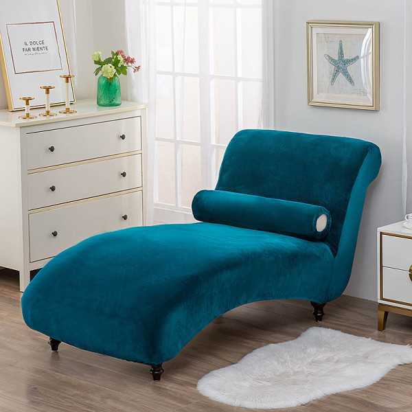 Chaise Lounge-överdrag i sammet, stretchigt överdrag till divan, lyxigt överdrag till loungestol för vardagsrummet, mjukt möbelskydd för hundar, maskintvättbart, påfågelblått