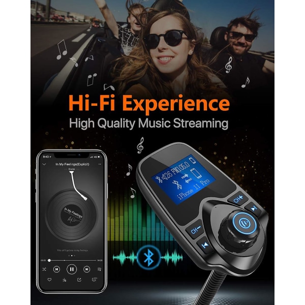 Bil Bluetooth FM-sändare Radioadapter Bilsats W 1,44 tums bildskärm Supp