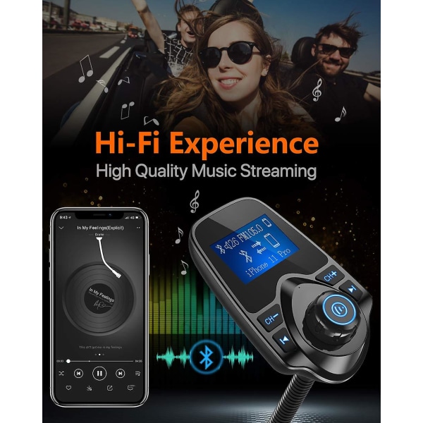 Bil Bluetooth Fm Sender Radio Adapter Bilsett W 1,44 Tommers Display Supp