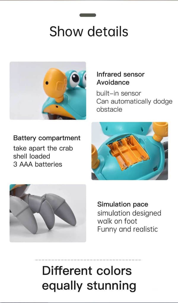 Dansande krabba leksak, automatisk sensor hinder undvikande leksak