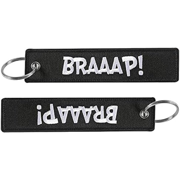 Moottoripyörän avaimenperä, Auton avaimenperä, Moottoripyörän avaimenperä, Alkuperäinen Braap kangasavaimenperä, Musta/Valkoinen
