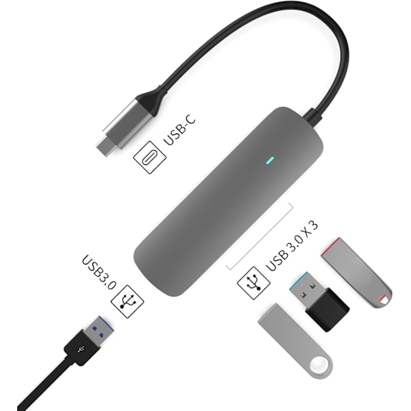 USB-C till 4X USB-A Adapter - 4-i-1 USB Splitter - USB 3.0-5Gbps Hub - USB Data Hub Kompatibel med Macbook, iPad Air/Pro, Dell XPS, Samsung och Andra
