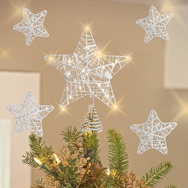 Christmas Tree Topper Set Hollow Sparkling Lighted Star Christmas Tree Top