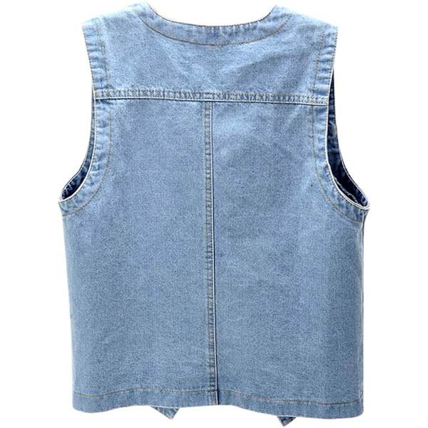 Dame Uden Ærmer Denim Vest V-Hals Knap Ned Jean Vest Jakke