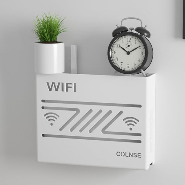 Väggmonterad Wi-Fi Router Förvaringslåda, Dekorativ Vägg Hylla, Väggdekor, Multi-Funktion kompatibel Router, Kabelorganiserare, Vit