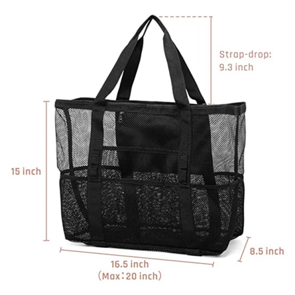 Mesh Strandveske, Stor Reise Strandleketøy Tote Bag, Lett Basseng