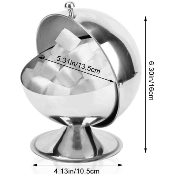 Sukkerbolle i rustfritt stål Globeformet saltbeholder med rullelokk