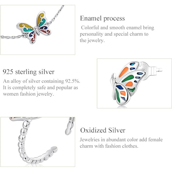 Perhosen tähti- ja kuurannekoru 925 Sterling Sliver 14K kultaa