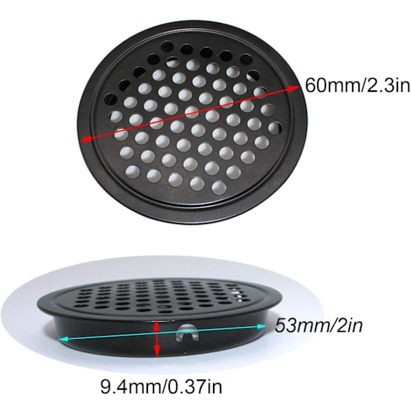 6 stycken ventilationsgaller i rostfritt stål, skåpsventilationsgaller - 60 mm runt ventilationsgaller kan användas i garage, badrum, sovrum