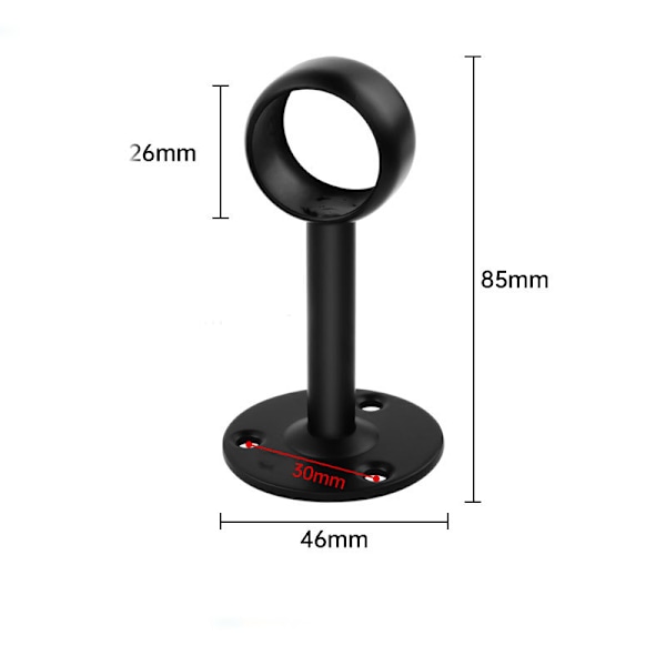 Sett med 2 sorte rustfrie stål gardinstangbraketter med 25 mm indre diameter