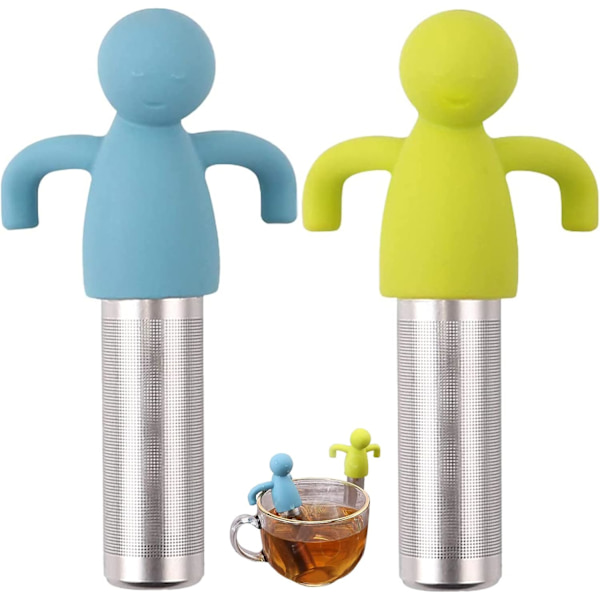 2 stk rustfritt stål silikon teinfuser, kopper og kopp (blå grønn)