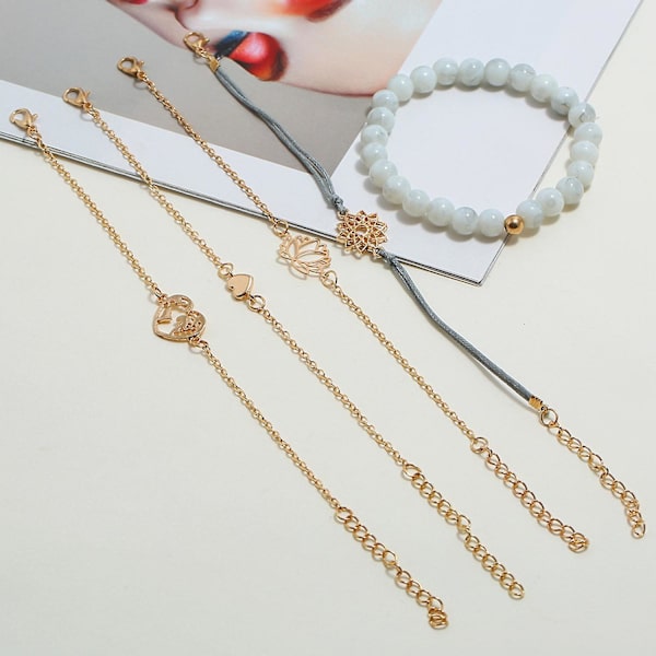 5 stk. armbånd til kvinder, hule lotus-smykker, justerbare, lyse glans