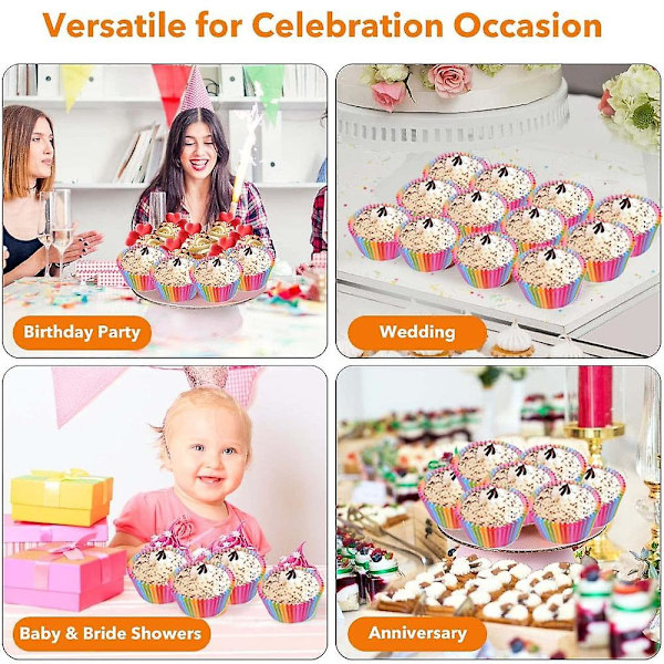 Cupcake Cases, Kagepapir Kop Rainbow Bagekopper Til Ovn Bryllupsfest Bi
