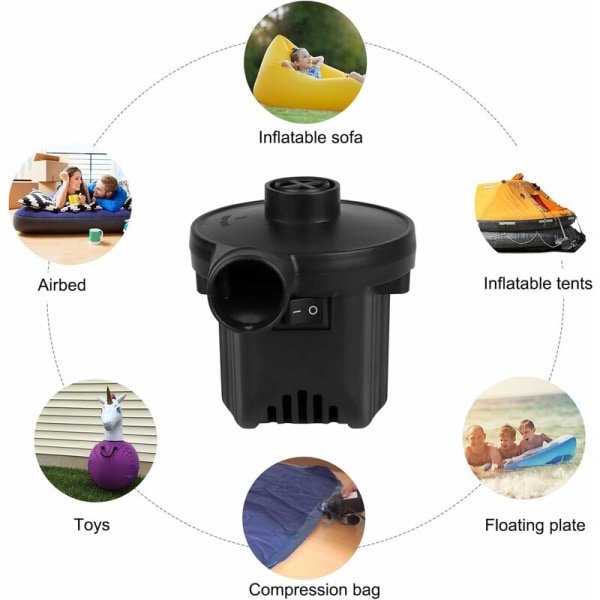 Elektrisk luftpump med 3 munstycken, elektrisk uppblåsningspump med hög effekt, luftpump för plaskdamm, poolleksaker, uppblåsbar madrass, uppblåsbar soffa, simring