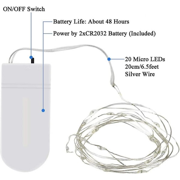 Led-lyskæde 15-pak, 2m 20 Led-fe-lys batteridrevet, kobber