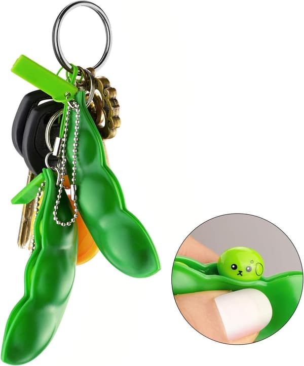 5-pak ærtebælg Fidget-legetøj, Squeeze Pea Edamame Pea Popper nøglering nøglering