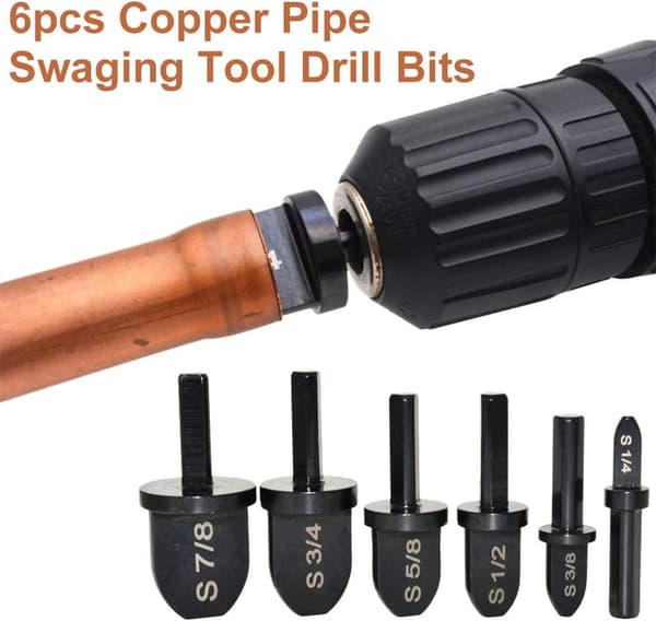 Swaging Tool Drill Bit Set, 6Pcs Bærbar Kobberrør Swaging Tool Drill Bits Set med 7/8\", 3/4\", 5/8\", 1/2\", 3/8\", 1/4\"